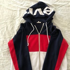 Levi’s red white and blue hooded zipper sweater